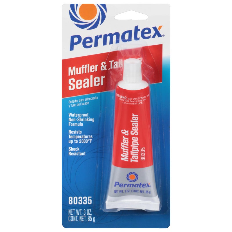 Permatex 80335 Muffler & Tailpipe Sealer, Exhaust Sealer Seals Holes & Leaks In Mufflers, tailpipes and around Joints, Waterproof non shrinking formula, Resists Temperatues up to 1000°C 1 x 85g