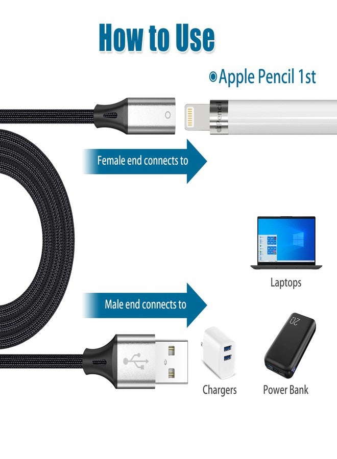 AGVEE 1.5ft USB-A Male to Lightning Female Charging Adapter Cable for Apple Pencil 1st Generation, Enables iPencil Gen 1 Match iPad with USB-C Port(Not Plug & Play, Need Extra Steps), Dark Gray - Image 3