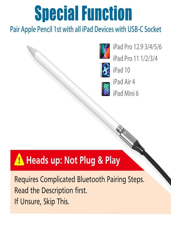 AGVEE 1.5ft USB-A Male to Lightning Female Charging Adapter Cable for Apple Pencil 1st Generation, Enables iPencil Gen 1 Match iPad with USB-C Port(Not Plug & Play, Need Extra Steps), Dark Gray - Image 2