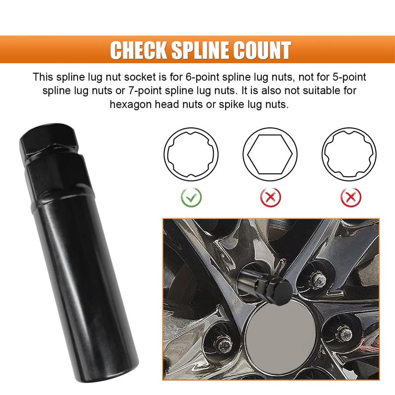 LHDOS Large 6 Spline Tuner Lug Nut Key, Car Wheel Lock Removal Tool Replacement for Spline Lug Nut, Aftermarket Lug Nut Socket Key Tool for 21mm (13/16") and 22mm (7/8") Hex Socket Wrench (Large 6 Splines) - Image 5