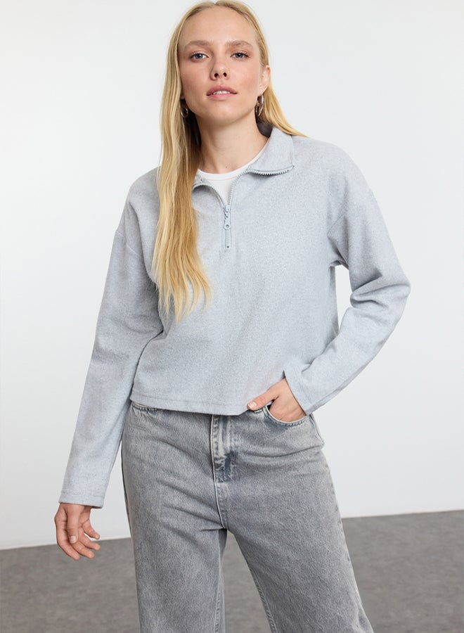 trendyol Navy Blue-Grey 2 Pack Selanik Regular/Normal Pattern Zipper Collar Knitted Sweatshirt - Image 2