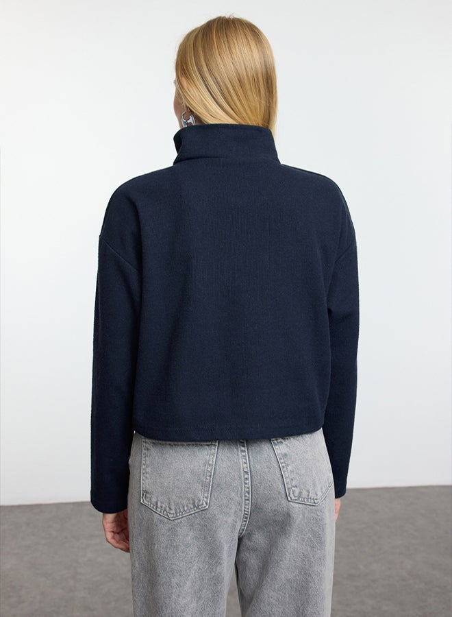 trendyol Navy Blue-Grey 2 Pack Selanik Regular/Normal Pattern Zipper Collar Knitted Sweatshirt - Image 5