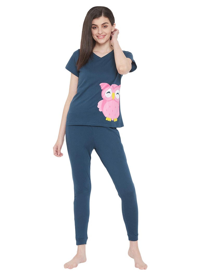 Clovia Women's Top & Pyjama Set Regular Pajama (LS0521P08XXL_Blue_XXL) - Image 1