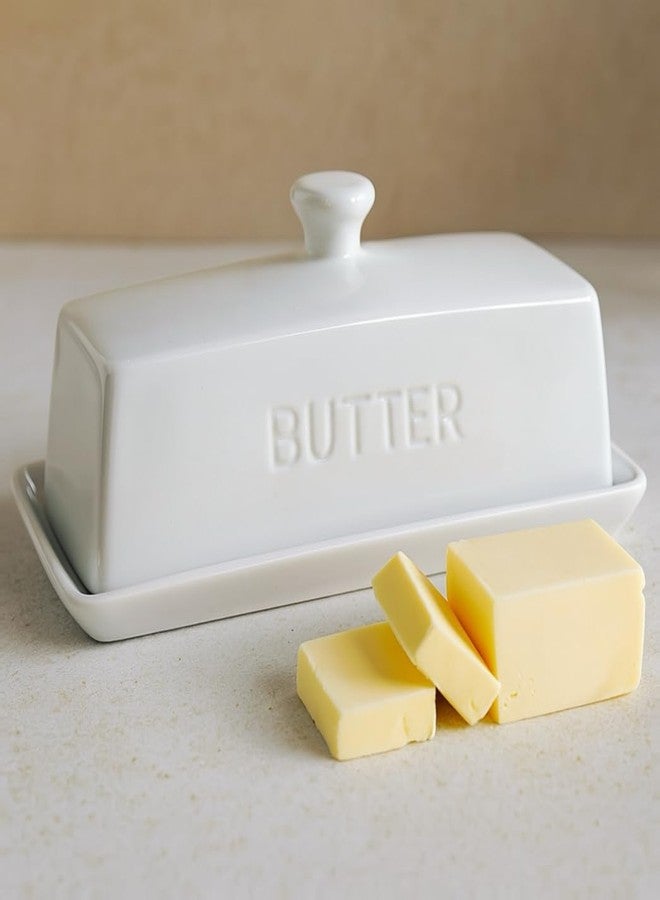 WERTIOO Butter Dish with Lid,WERTIOO Butter Dish With Lid for Countertop,7.6" x 3.3" Butter Tray,Butter Holder for 1 Stick.Textured Tray Butter Keeper for Non Slip Storage,Ceramic - White - Image 1