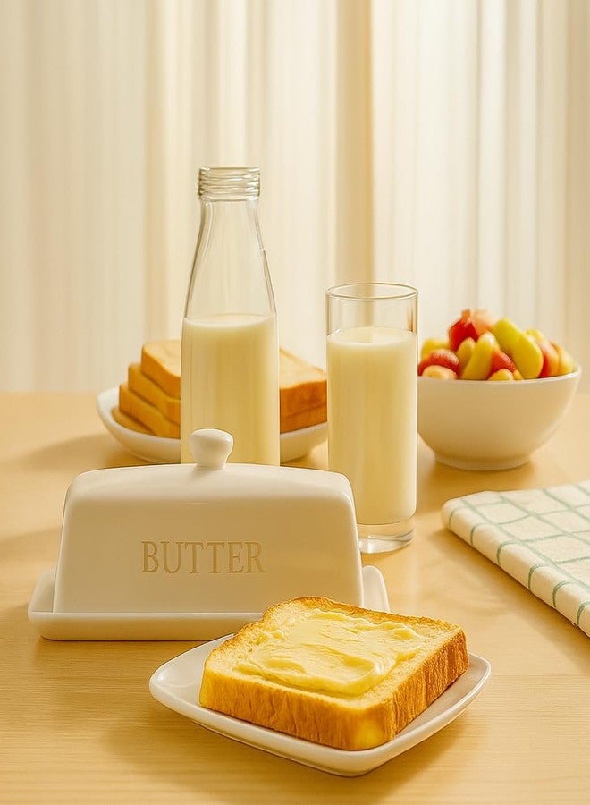 WERTIOO Butter Dish with Lid,WERTIOO Butter Dish With Lid for Countertop,7.6" x 3.3" Butter Tray,Butter Holder for 1 Stick.Textured Tray Butter Keeper for Non Slip Storage,Ceramic - White - Image 3