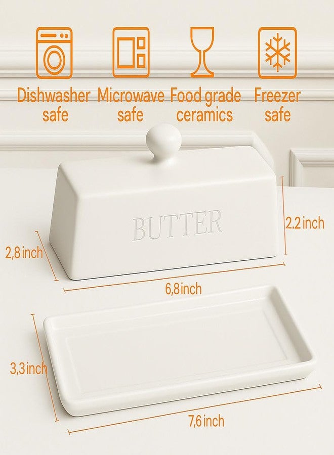 WERTIOO Butter Dish with Lid,WERTIOO Butter Dish With Lid for Countertop,7.6" x 3.3" Butter Tray,Butter Holder for 1 Stick.Textured Tray Butter Keeper for Non Slip Storage,Ceramic - White - Image 2