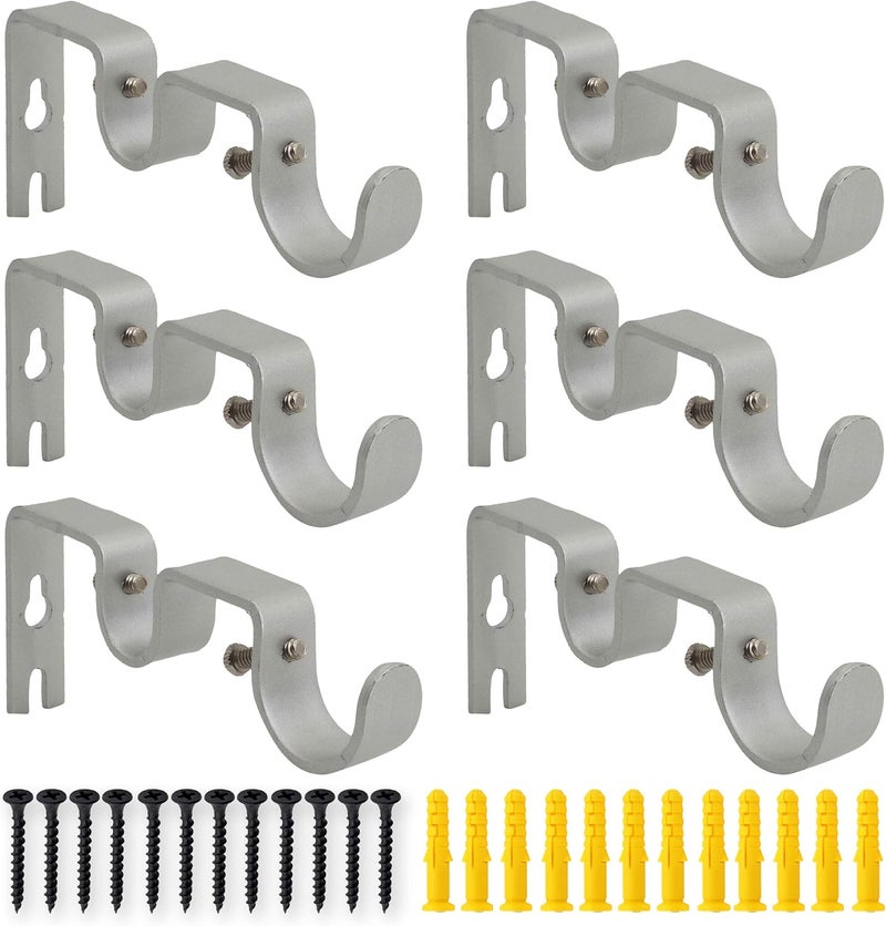 AddGrace 6 PCS Double Curtain Rod Bracket Heavy Duty Curtain Rod Holders for 1" and 5/8" Drapery Pole Adjustable Wall Mounted Drapery Pole Brackets for Living Room Bedroom Silver - Image 1