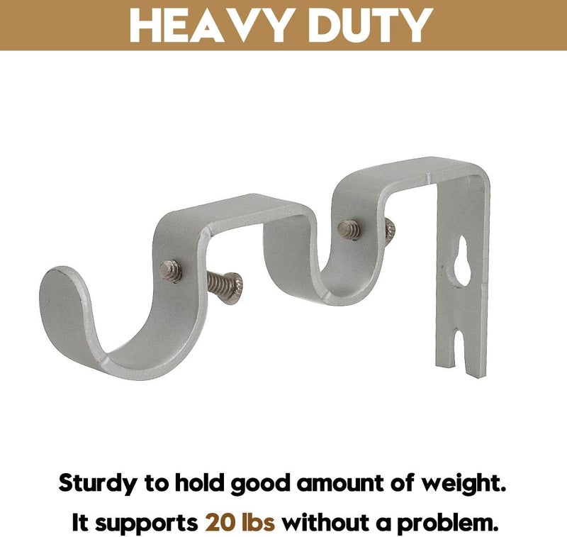 AddGrace 6 PCS Double Curtain Rod Bracket Heavy Duty Curtain Rod Holders for 1" and 5/8" Drapery Pole Adjustable Wall Mounted Drapery Pole Brackets for Living Room Bedroom Silver - Image 3