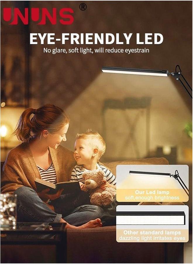 UNUNS مصباح مكتب LED، ضوء ذراع متأرجح مع مشبك، 3 أوضاع إضاءة تحمي العين، مصابيح قراءة تدور 360 درجة، شحن USB للمكتب المنزلي - Image 2