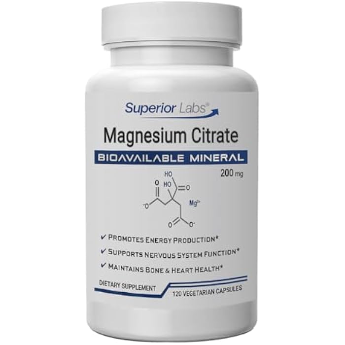 Superior Labs Magnesium Citrate 200mg, High Absorption, Non-GMO, Additive-Free & Gluten-Free, Promotes Calm Sleep, Eases Muscle Cramps & Twitches, Supports Constipation Relief, 120 Veg Caps - Image 1