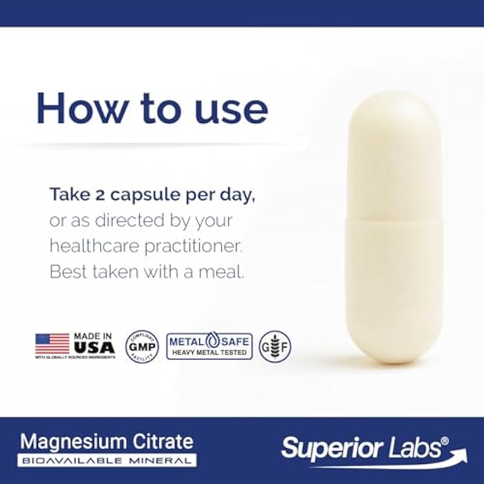 Superior Labs Magnesium Citrate 200mg, High Absorption, Non-GMO, Additive-Free & Gluten-Free, Promotes Calm Sleep, Eases Muscle Cramps & Twitches, Supports Constipation Relief, 120 Veg Caps - Image 4