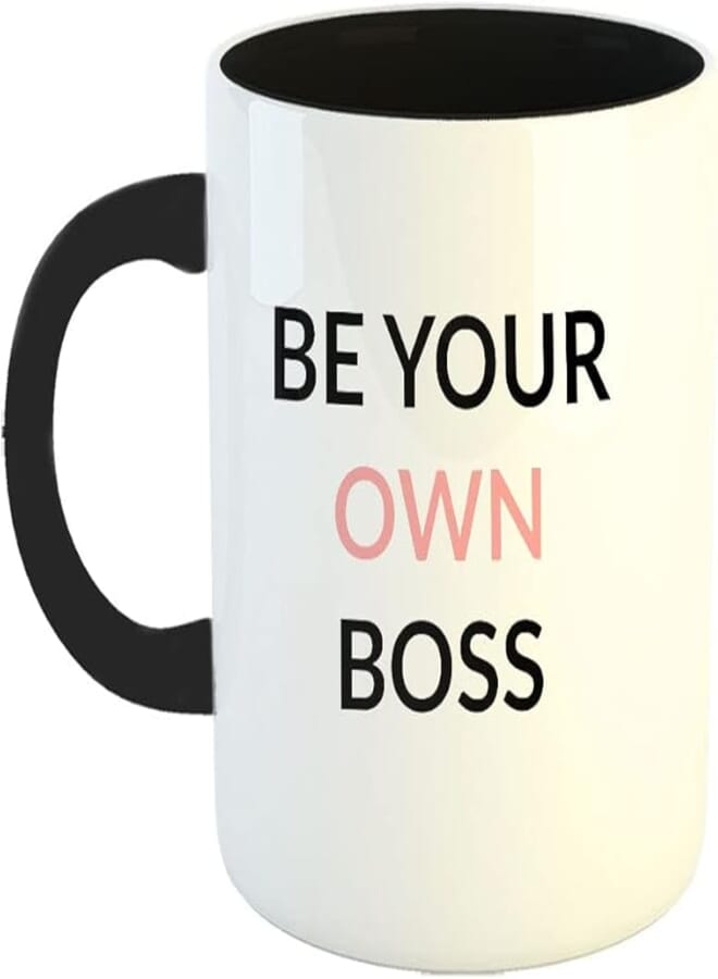 Happu - Printed Ceramic Coffee Mug with Quotes - Be Your Own Boss, Gift for Enterpreneur, Boss, Collegues, Relatives, Employees, Women, Sister, Duaghter, Boss, Lady, Yourself 325 ML, 762-3T-BK