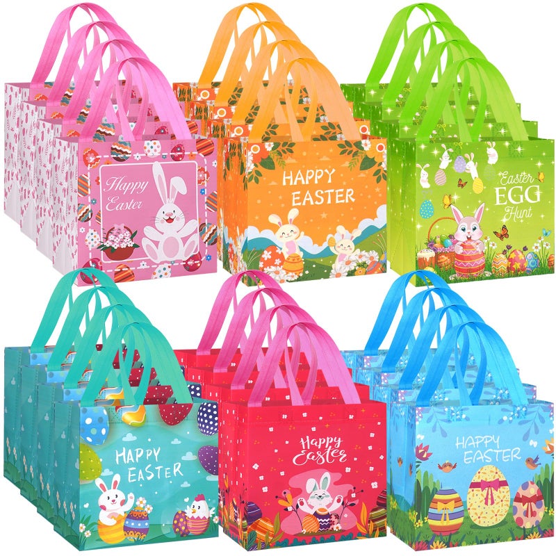 grestar 24 Pack Easter Gift Bags, Non-Woven Reusable Easter Bags with Handles - Bunny & Egg Cartoon Treat Bags for Easter Egg Hunt, Kids Easter Basket, Candy Goodie Bag, Easter Party Favors, 7.9x5.9x7.9 inch - Image 1