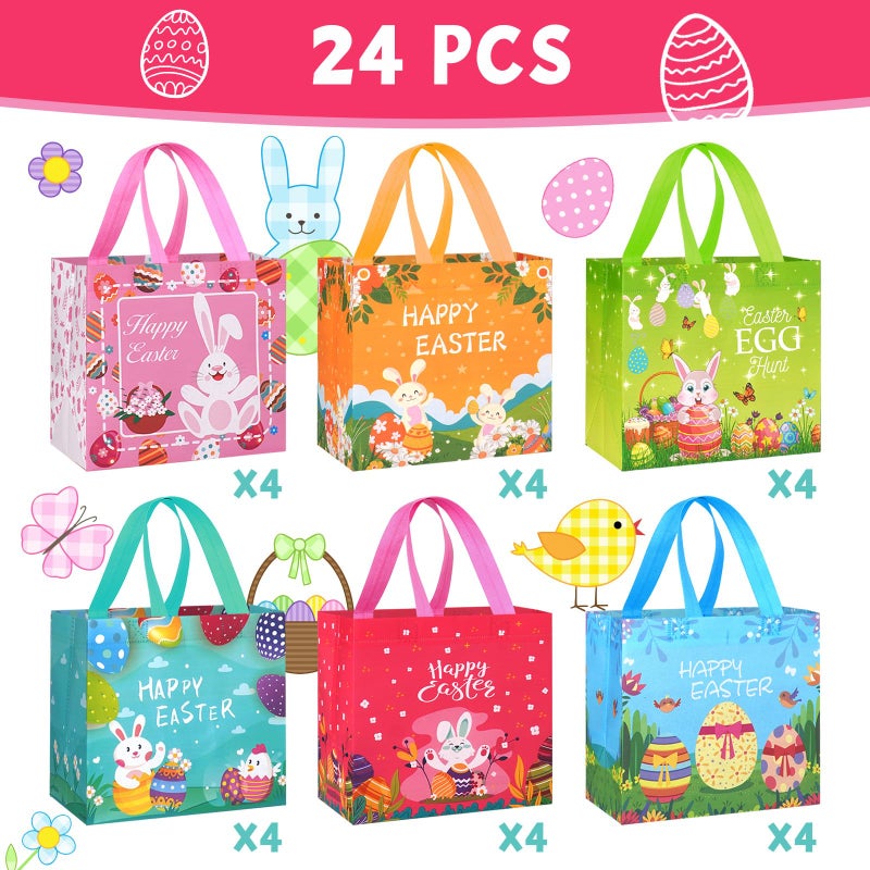 grestar 24 Pack Easter Gift Bags, Non-Woven Reusable Easter Bags with Handles - Bunny & Egg Cartoon Treat Bags for Easter Egg Hunt, Kids Easter Basket, Candy Goodie Bag, Easter Party Favors, 7.9x5.9x7.9 inch - Image 2