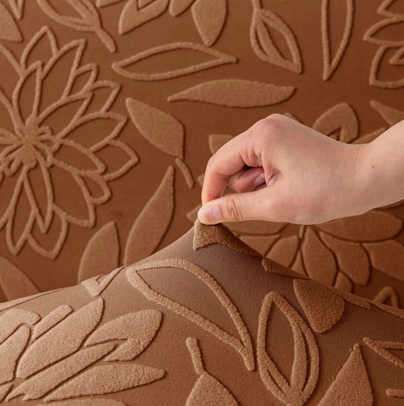 House of Quirk Universal Jacquard Waterproof Camellia Fabric Sofa Cover Soft Touching Cover for Couch Flexible Stretch Sofa Slipcover (Four Seater, Camel) - Image 4