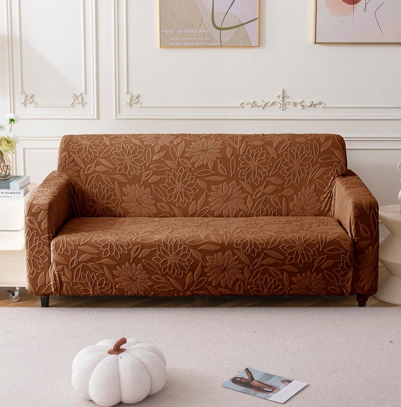House of Quirk Universal Jacquard Waterproof Camellia Fabric Sofa Cover Soft Touching Cover for Couch Flexible Stretch Sofa Slipcover (Four Seater, Camel) - Image 2