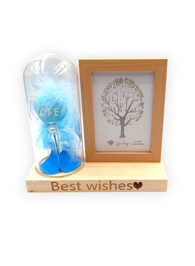 UNT 9cmx13cm Photo Frame With Heart and LED lights in Glass Dome  - Image 2