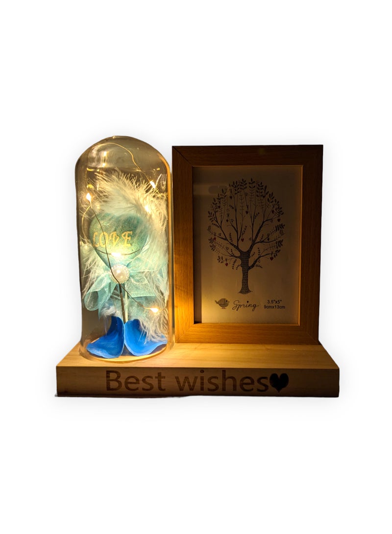 UNT 9cmx13cm Photo Frame With Heart and LED lights in Glass Dome  - Image 3