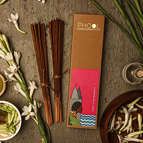 Phool Luxury Incense Tuberose (Rajnigandha) Refill Pack – 80 Organic Charcoal-Free Agarbatti (200g), Calming Floral Fragrance, Pooja, Meditation & Aromatherapy - Image 3