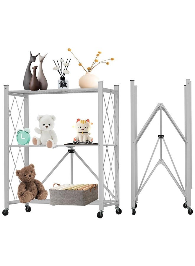 رولستيمي رف تخزين قابل للطي من 3 طبقات مع عجلات ، وحدة رفوف المرآب شديدة التحمل ، أحمال 550 رطلا ، أرفف معدنية فولاذية قابلة للطي ، أبيض - Image 1