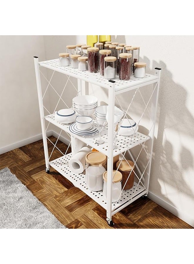 رولستيمي رف تخزين قابل للطي من 3 طبقات مع عجلات ، وحدة رفوف المرآب شديدة التحمل ، أحمال 550 رطلا ، أرفف معدنية فولاذية قابلة للطي ، أبيض - Image 2