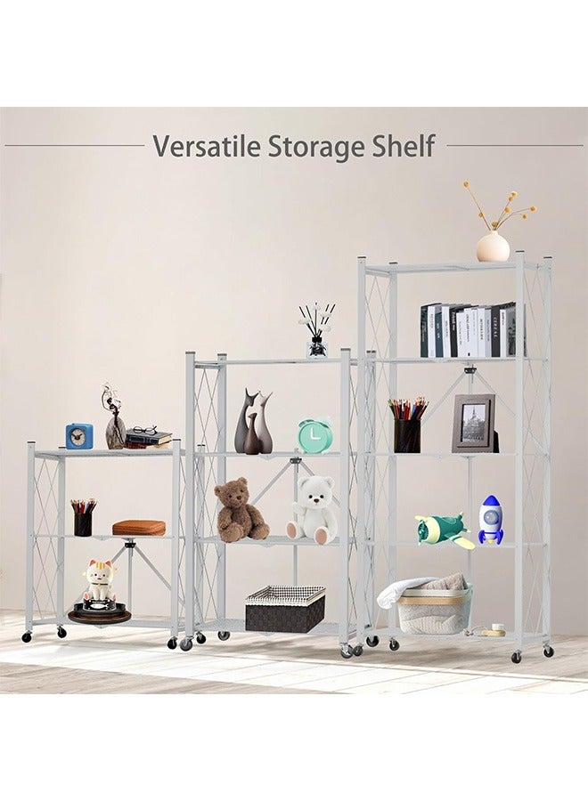 رولستيمي رف تخزين قابل للطي من 3 طبقات مع عجلات ، وحدة رفوف المرآب شديدة التحمل ، أحمال 550 رطلا ، أرفف معدنية فولاذية قابلة للطي ، أبيض - Image 4