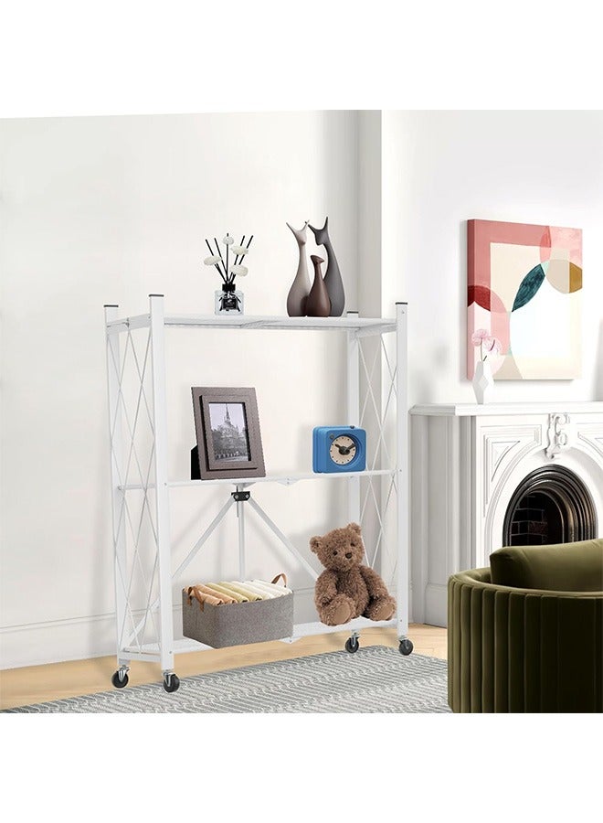 رولستيمي رف تخزين قابل للطي من 3 طبقات مع عجلات ، وحدة رفوف المرآب شديدة التحمل ، أحمال 550 رطلا ، أرفف معدنية فولاذية قابلة للطي ، أبيض - Image 3