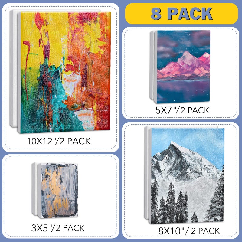 ESRICH Stretched Canvases for Painting, 8PCS Multi Pack Canvas 3x5â€, 5x7â€, 8x10â€, 10x12â€(2 of Each), Acid-Free Wood Frame Blank Canvas, Art Canvas Pre Primed for Acrylic, Oil Painting, Tempera Paintings. - Image 5