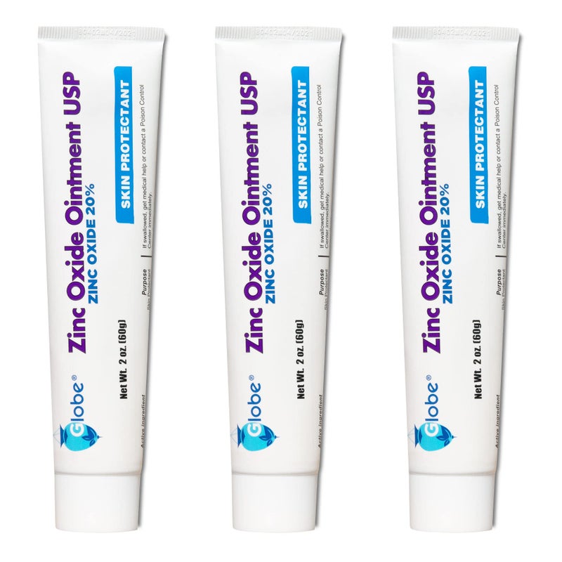 Globe (3 Pack) Zinc Oxide 20% Skin Protectant Barrier Ointment 2 oz Relieves, Treats and Prevents Minor Skin Irritations due to Diaper Rash. Helps Seal Out Wetness. Protects Chafed Skin. - Image 1