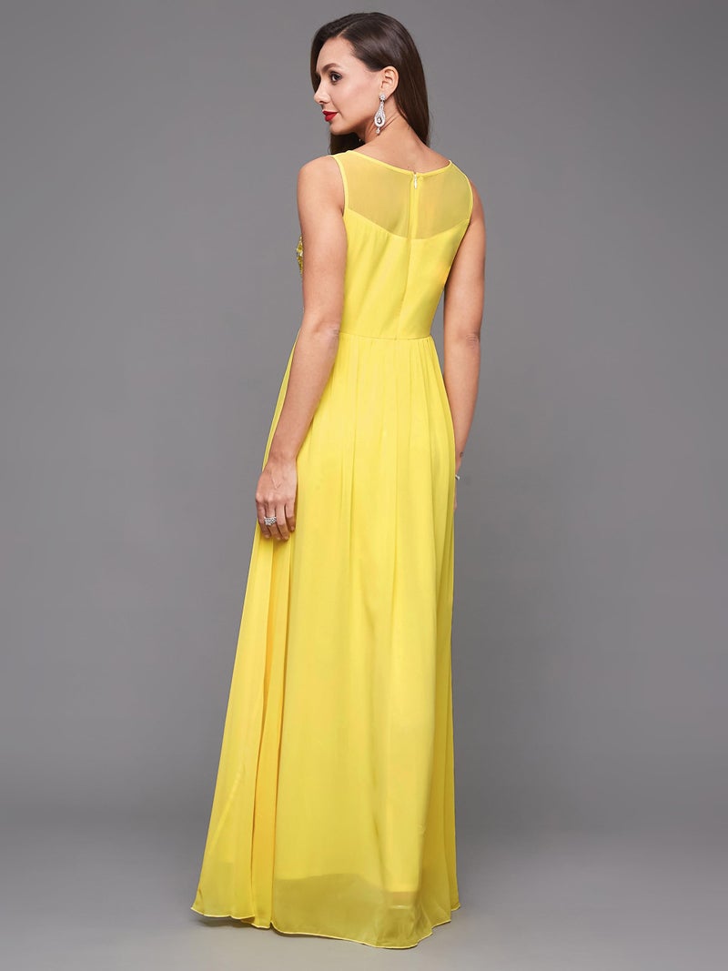 Miss Chase Women's Boat Neck Sleeveless Embroidered Georgette Maxi Dress (Plus Size) (MCAW19D08-45-304-02, Light Yellow, XS) - Image 4