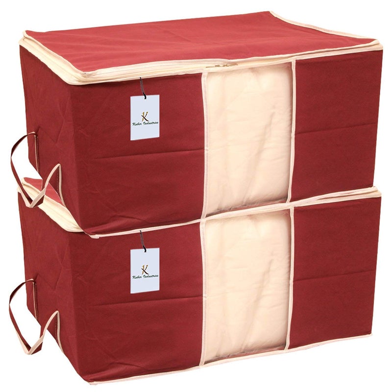 Kuber Industries Non Woven Underbed Rectangular Storage Organiser Set Extra Large Maroon CTSN038 2 Piece - Image 1