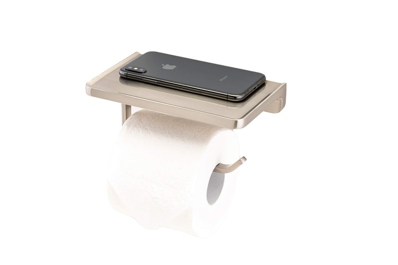 Linkaa Brushed Nickel Toilet Paper Holder with Shelf,Wall Mount Bath Tissue Holder with Phone Holder, Rust-Proof，Bathroom Accessories Storage Shelf for Cell Phone(Brushed Nickel) - Image 2