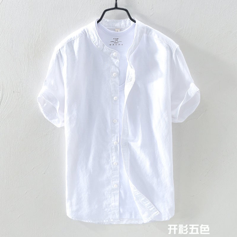 قميص لينين صيفي للرجال بأكمام قصيرة رقيق فضفاض قمة بأسلوب صيني بأسلوب ياباني عتيق كاجوال قميص قطن لينين - Image 3