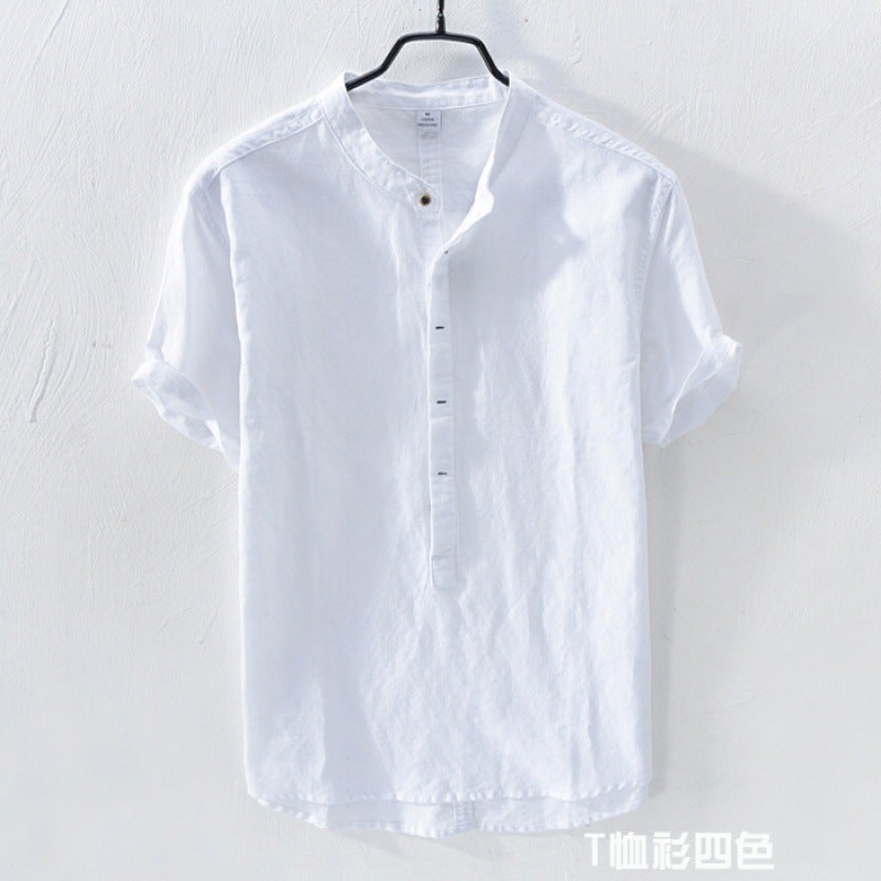 قميص لينين صيفي للرجال بأكمام قصيرة رقيق فضفاض قمة بأسلوب صيني بأسلوب ياباني عتيق كاجوال قميص قطن لينين - Image 5