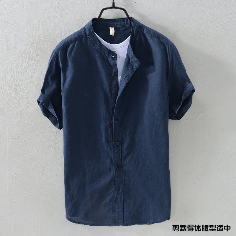 قميص لينين صيفي للرجال بأكمام قصيرة رقيق فضفاض قمة بأسلوب صيني بأسلوب ياباني عتيق كاجوال قميص قطن لينين - Image 2