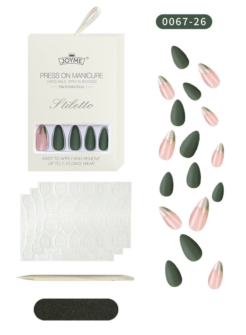 JOYME 24 Pcs Fake Nail Tip Set Nail Stylish Easy to Use Art Design for Salons and DIY with 72 Pcs Nail Adhesive Glue Tapes and Mini Nail File and Manicure Mini Stick for Women - Image 1
