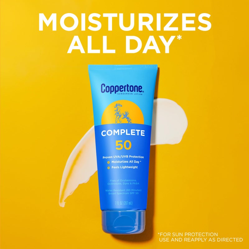 Coppertone Complete Sunscreen Lotion SPF 50, Face and Body Sunscreen, Lightweight, Water Resistant, 7 Fl Oz - Image 2