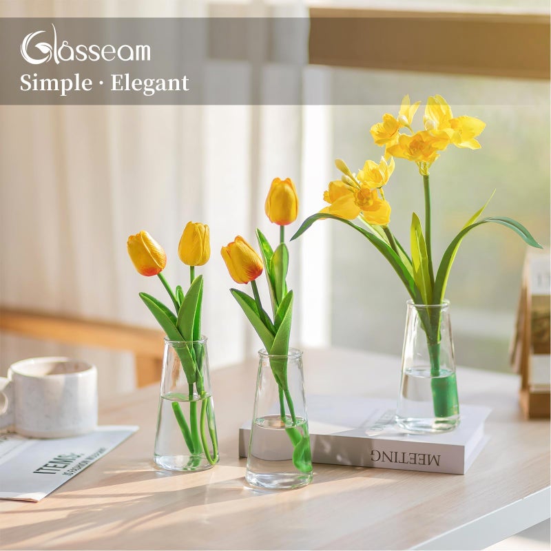 Glasseam Clear Flower Vases for Centerpieces: Modern Glass Vase Set of 12 for Wedding Party Centerpiece Home Table Decor 5.5In Small Bud Vases for Flowers Rose Tulip Stems - Image 3