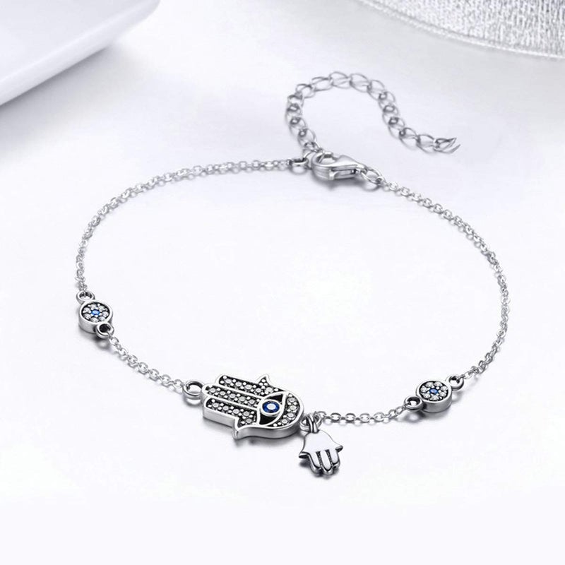 SLUYNZ 925 Sterling Silver Fatima Hamsa Hand Evil Eye Bracelet for Women Blue Round Eyes Bracelet - Image 2