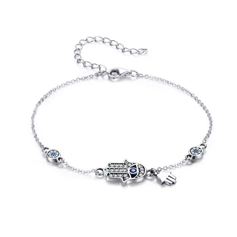 SLUYNZ 925 Sterling Silver Fatima Hamsa Hand Evil Eye Bracelet for Women Blue Round Eyes Bracelet - Image 1