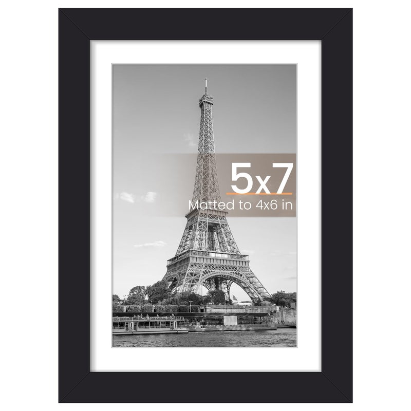 upsimples 5x7 Picture Frame, Display Pictures 4x6 with Mat or 5 x 7 Without, Wall Hanging Photo Frames, Black, 1 Pack - Image 1