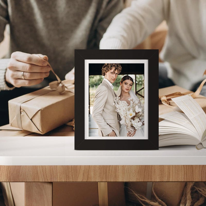 upsimples 5x7 Picture Frame, Display Pictures 4x6 with Mat or 5 x 7 Without, Wall Hanging Photo Frames, Black, 1 Pack - Image 2