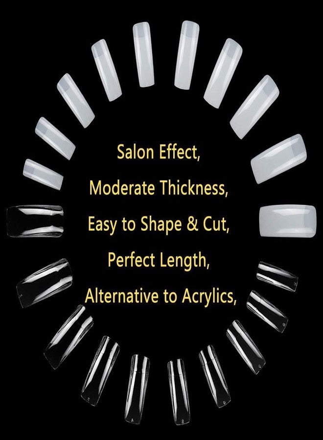 RECTYO GALLERY 200PCS Square Nail Tips and Glue, Clear Natural False Acrylic Nail Tips, Half Cover 10 Sizes French Artificial Nail Tips Manicure with Nail Clipper, Nail Files and Glue for Dip Powder - Image 3