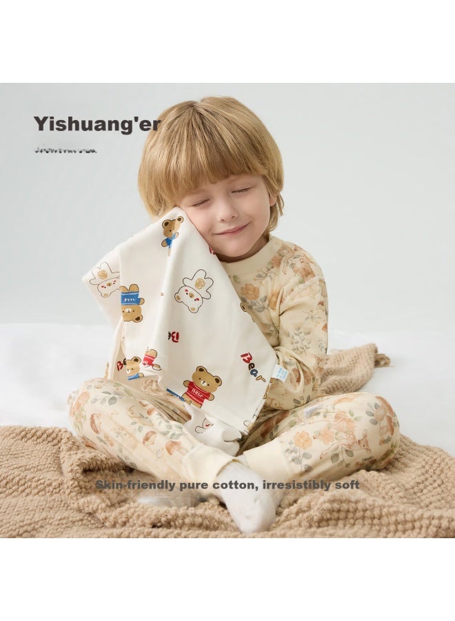 YISHUANGER Yishuang'er Baby Thermal Underwear Set Spring Autumn Winter Round Neck High Waist Top And Bottom Mushroom Deer 110 - Image 2