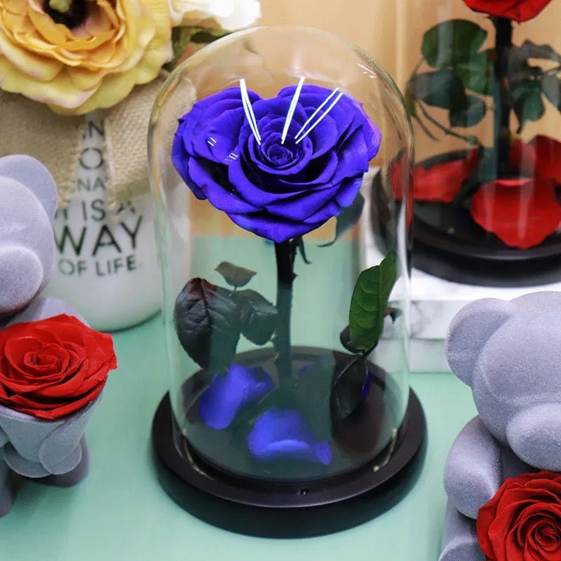 Bluejw Eternal Rose Gift for Mom, Preserved Flower in Glass Dome with LED, Forever Roses Valentines Day, Dried Plants Decor - Image 1