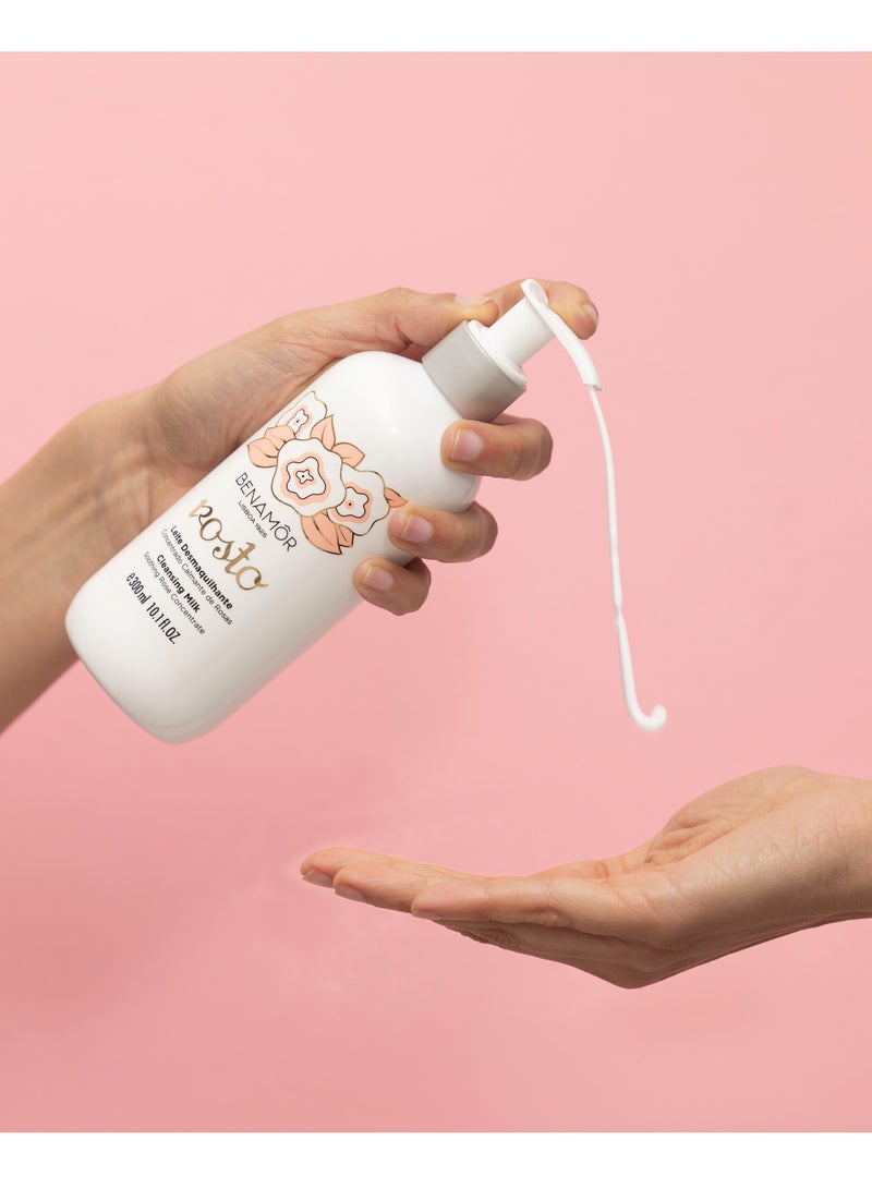 BENAMÕR Rosto Cleansing Milk – Gentle Face Cleanser & Makeup Remover with Rose Extract, Vitamin E & Aloe Vera | Hydrating, Non-Greasy, For Sensitive & Dry Skin – 300ml - Image 2
