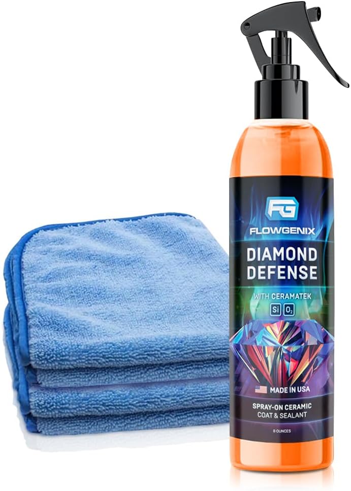 Flowgenix Ceramic Coating For Cars and Motorcycles Spray (8oz) - SiO2 Ceramic Wax & UV Protective Shield Detailing - Auto Wax Hydrophobic Detail Spray - Incl. 2 Microfiber Towels - Image 1