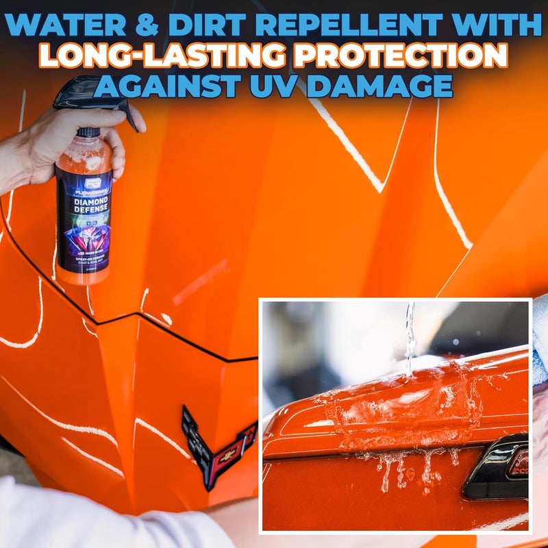 Flowgenix Ceramic Coating For Cars and Motorcycles Spray (8oz) - SiO2 Ceramic Wax & UV Protective Shield Detailing - Auto Wax Hydrophobic Detail Spray - Incl. 2 Microfiber Towels - Image 4