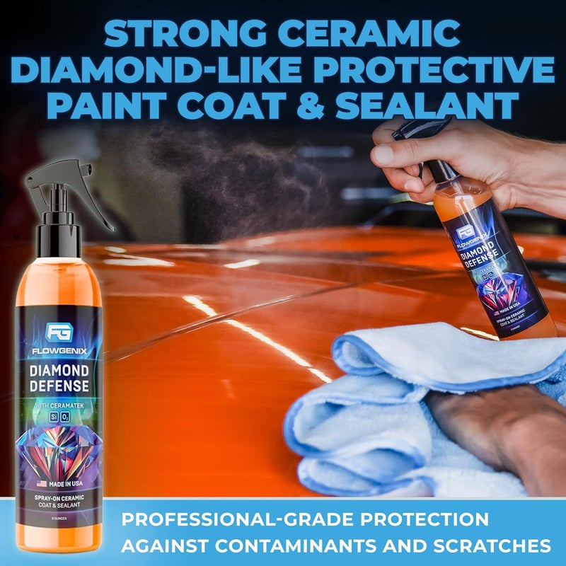 Flowgenix Ceramic Coating For Cars and Motorcycles Spray (8oz) - SiO2 Ceramic Wax & UV Protective Shield Detailing - Auto Wax Hydrophobic Detail Spray - Incl. 2 Microfiber Towels - Image 2