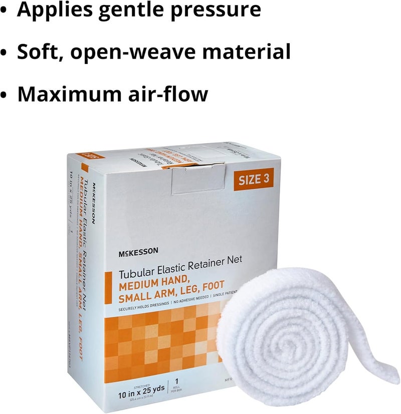 McKesson شبكة ضاغطة مرنة أنبوبية غير معقمة لليد والذراع والساق والقدم حجم 3 10 بوصة × 25 ياردة 1 عدّ 1 عبوة - Image 4
